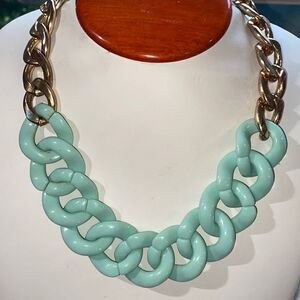 Chunky Link Chain Necklace Mint Green Lucite & Gold Tone